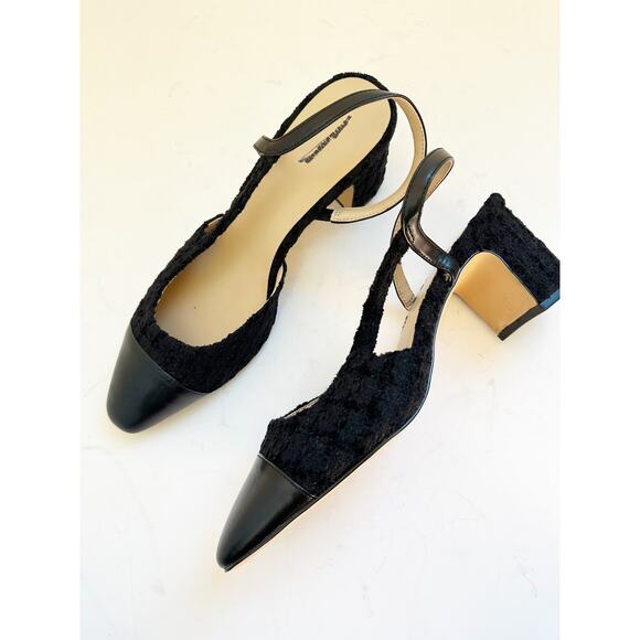 NWOB Ann Taylor Cap Toe Slingback Tweed Black 10 - Picture 1 of 5